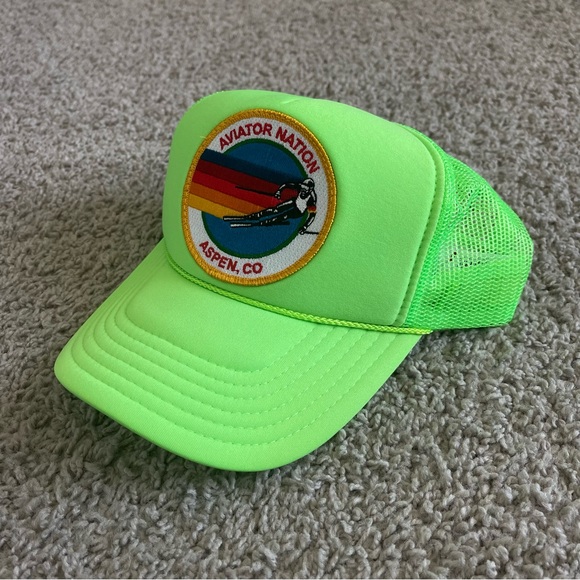 NEW Aviator Nation Aspen Colorado Neon Green Snapback Trucker Hat
